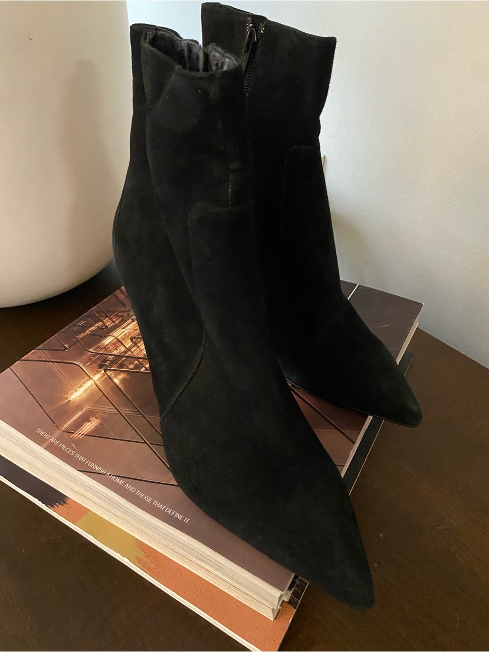 Banana Republic Black Suede Pointed Toe Wedge Stiletto Ankle Boots